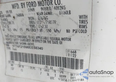 2008 Ford F-250 Xl/Xlt из США, поврежденный, VIN 1FTNF21598EE58340